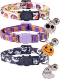3 Pack Halloween Cat Collar with Bell Pendant Breakaway Adjustable Accessory Holiday for Kitten Kitty