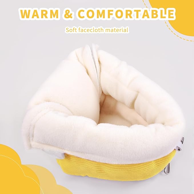 Bird Bed for Cage Winter Warm Bird Bed with Soft Plush Hanging Hammock & Hut Tent, Hideaway Sleeping Nest for Budgies, Parakeets, Cockatiels (Yellow, M)