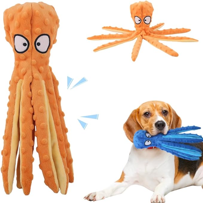 Octopus Dog Toys, No Stuffing Crinkle Dog Toys for Aggressive Chewers, Durable Interactive Chew Toys for Small, Medium and Large Dogs Training and Reduce Boredom (Orange)
