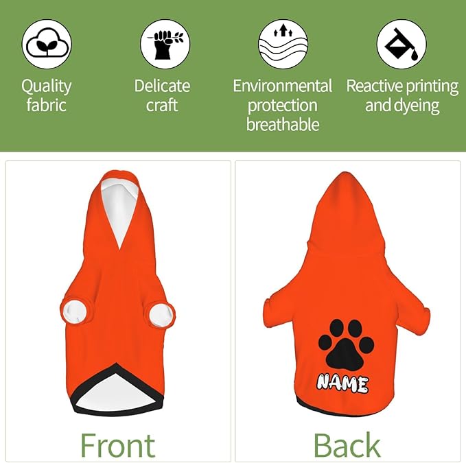 Custom Dog Hoodie Soft Add Your Own Personalized Photo Text Name Logo Dog Clothes for Puppy Sweatshirt Hooded for Small Medium Large Dogs Girl/Boy Cats OrangeRed