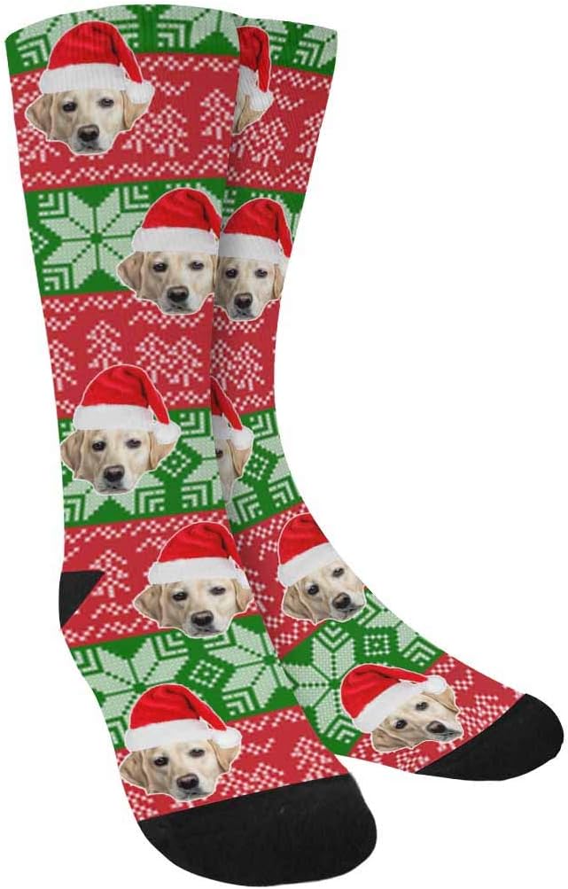 Custom Face Socks, Personalized Dog Lover Pet Photo Picture on Socks Unisex Athletic Crew Socks for Men Women