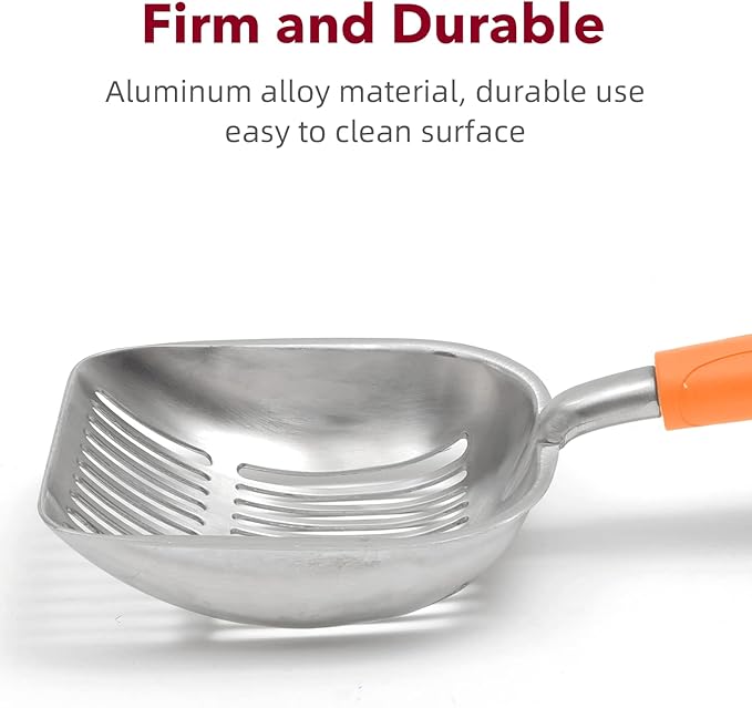 Cat Litter Scoop, Kitty Metal Scooper, Aluminum Alloy Sifter, Kitten Pooper Lifter, Deep Shovel, Long Handle, Poop Sifting, Durable, Heavy Duty, for Litter Box