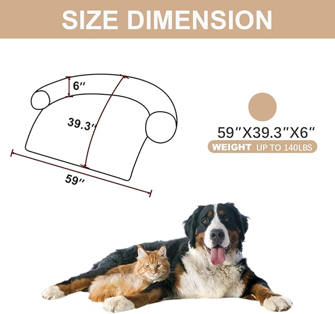 Tinaco Luxurious Calming Dogs/Cats Bed Mats, Dog Pad Washable Removable Couch Cover, Plush Long Fur Mat for Pets, Waterproof Lining, Perfect for Small, Medium and Large Dogs and Cats (Beige, 59"x39")