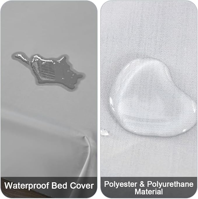 DUJUIKE Waterproof Bed Cover for Dog and Cats,Pet Hair Resistant Bed Sheet Cover, Protective Bed Liner Cover with 100% Waterproof Breathable Thin Fabric (Grey, Super King 90 * 118 inch)