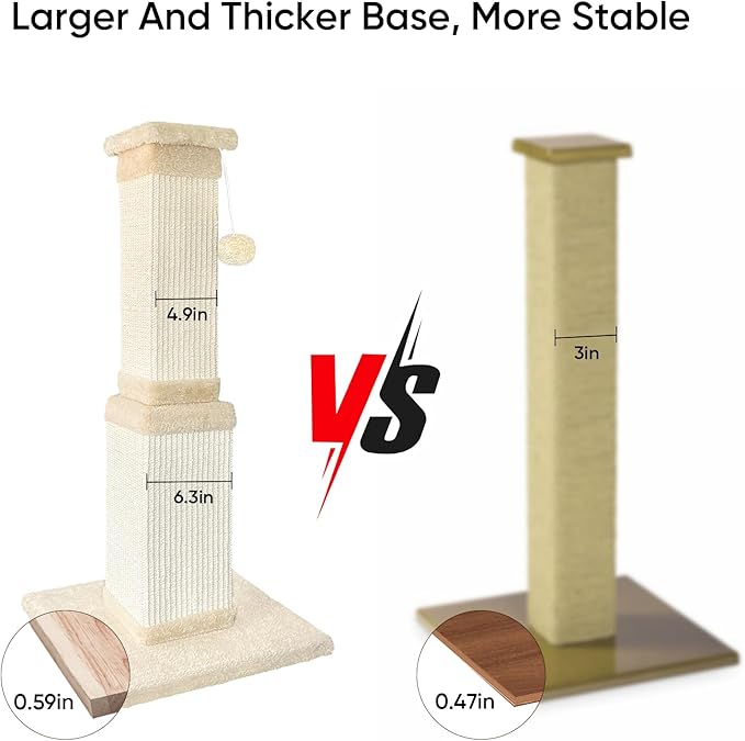 AGYM Cat Scratching Post for Large Cats, Cat Scratcher for Indoor Cats Adults, Sturdy Sisal Scratch Post to Protect Furniture, 32 Inch, Beige
