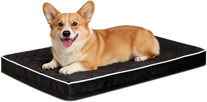 Orthopedic Dog Beds Large Sized Dog Waterproof Pet Kennel Pad with Removable Washable Cover and Non-Slip Bottom, 35x23 Inch, Black