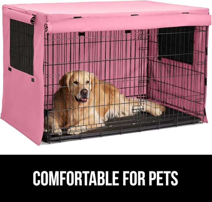 GORILLA GRIP Dog Crate Covers Compatible with Amazon Basics Dog Crates, All Sides Open, Privacy Cover Fits 36" Wire Kennel, Breathable Mesh Windows, Light Reducing Puppy Training Cage Topper, Pink