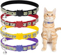 Cat Collars Breakaway with Bell - Glow in The Dark Collar 4 Pack - Fish & Cat Pattern 4 Colors for Kitty and Puppies, Adjustable from 7-11 Inch