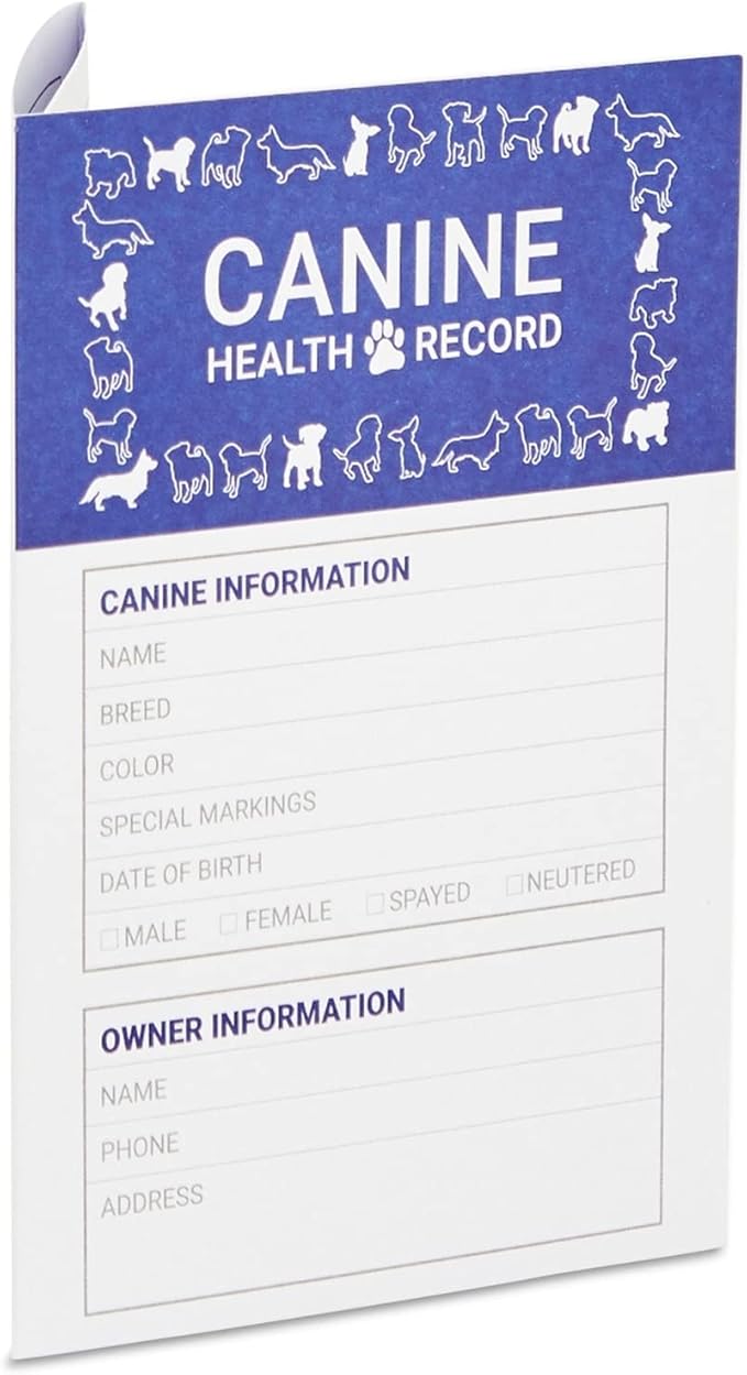 Juvale Puppy Record Card - Compact Portable Puppy Vaccination Record & Ink-Resistant Dog Vaccination Card - Dog Breeding Supplies - Pack of 24, 5 x 3.5 in Folded, White, Paper