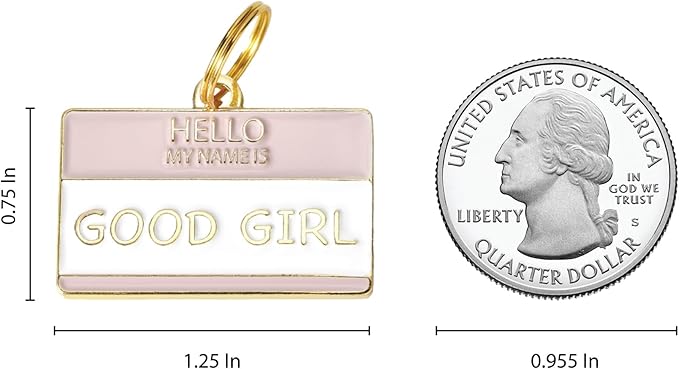 Two Tails Pet Company Personalized 'Good Girl' Pet ID Tag & Collar Charm - Custom Engraved Dog Tags for Pets - Luxury Brass, Gold Plating