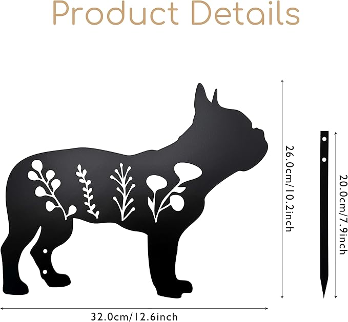 Dog Garden Stake - Unique Gift for Dog Lovers, Black Metal Outdoor Decor, Durable Yard Art Statue (French Bulldog)