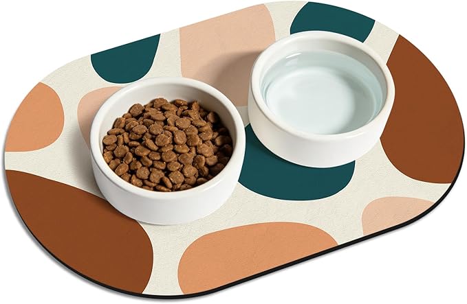 Cat Food Mat Small - 20''x12'' Absorbent Cat Feeding Mat, Pet Water Mats Protect Floor, No Stains Quick Dry Pet Placemats for Food and Water Bowl, Non-Slip Base Cats Bowl Mats for Messy Drinkers