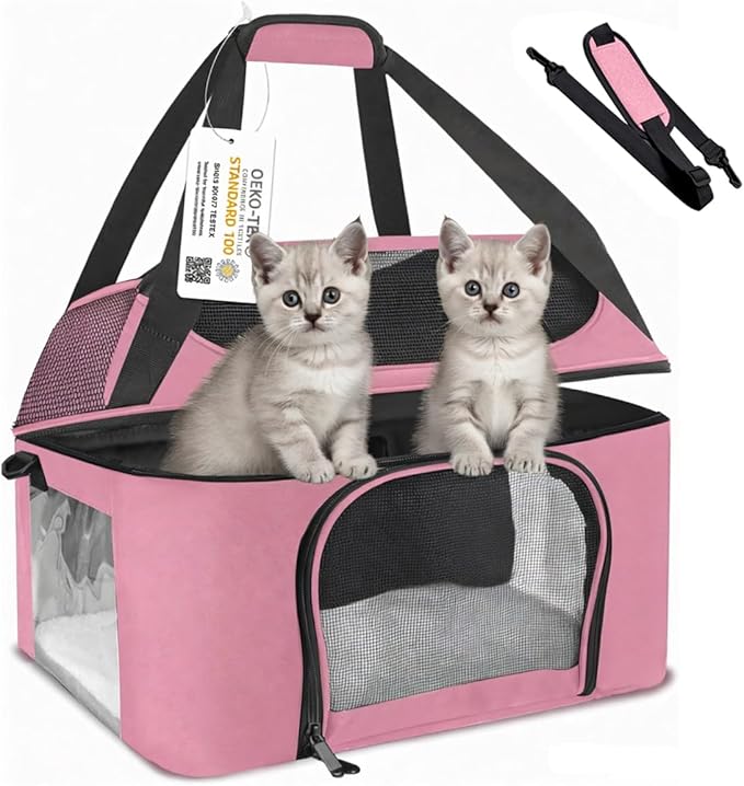 Cat Carrier Backpack Pet Carrier for Cats & Small Dogs Under 20 lbs TSA Airline Approved Soft Sided Collapsible Travel Carrier with Ventilation Windows, Pink