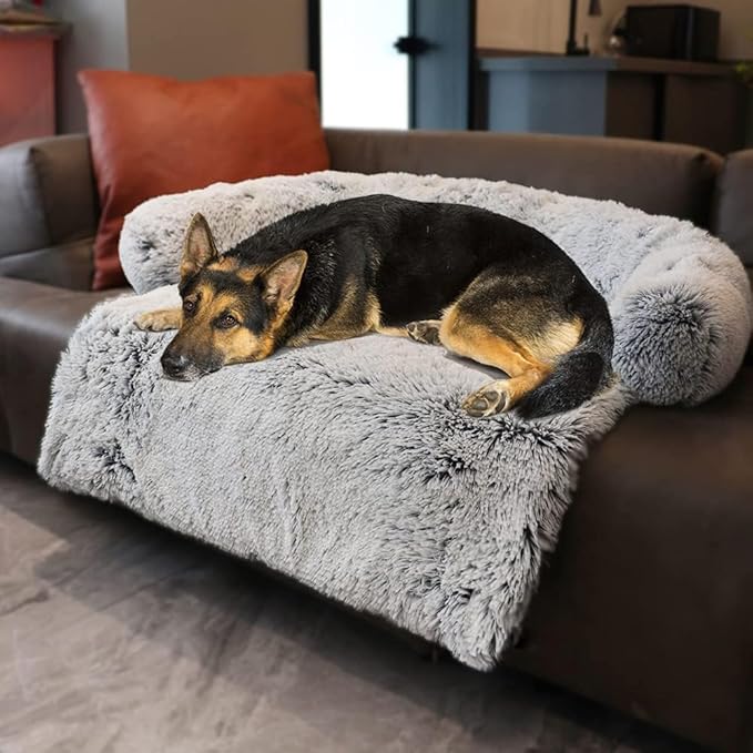 Tinaco Calming Dogs/Cats Bed Mats, Dog Pad Washable Removable Couch Cover, Plush Long Fur Mat for Pets, Waterproof Lining, Perfect for Small, Medium and Large Dogs and Cats (Gradient Gray, 53"x39")