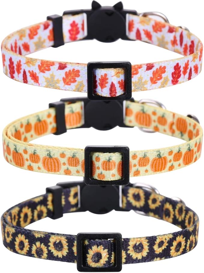 3 Pack/Set Thanksgiving Day Cat Collar Breakaway Bell Fall Autumn for Kitty Adjustable Safety