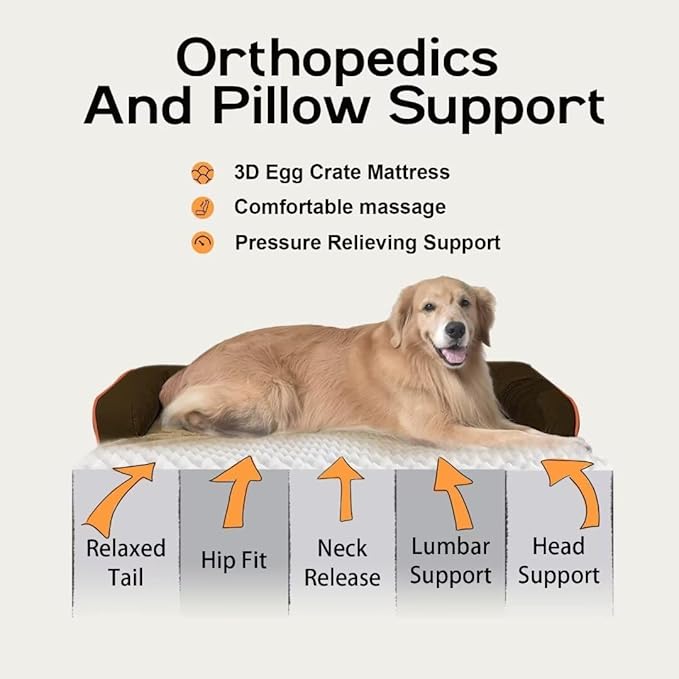 Orthopedic Large Dog Bed Washable: Brown Gaint Size Dog Beds with Removable Washable Cover, XXXL Large Orthopedic Sofa for Big Pet Dogs