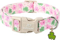 St Patricks Day Dog Collar for Large Dogs - Cute Light Pink Shamrock Girl Dog Collars, Adjustable Irish Clover Puppy Collar with Quick Release Buckle L