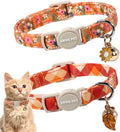 ARING PET 2 Pack Cat Collars, Breakaway Cotton Fall Halloween Kitten Collar with Bells for Girl Boy Cats Floral & Orange Plaid