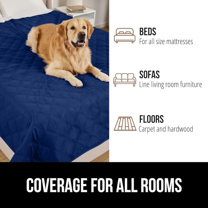 GORILLA GRIP Waterproof Bed Cover for Dogs, 82x82, Gripped Slip Resistant Backing, Leak Proof Washable Dog Blanket Covers Sofa, Couch, Sectional, Crate, Car, RV Seats, Pet Puppy Essentials, Navy Blue
