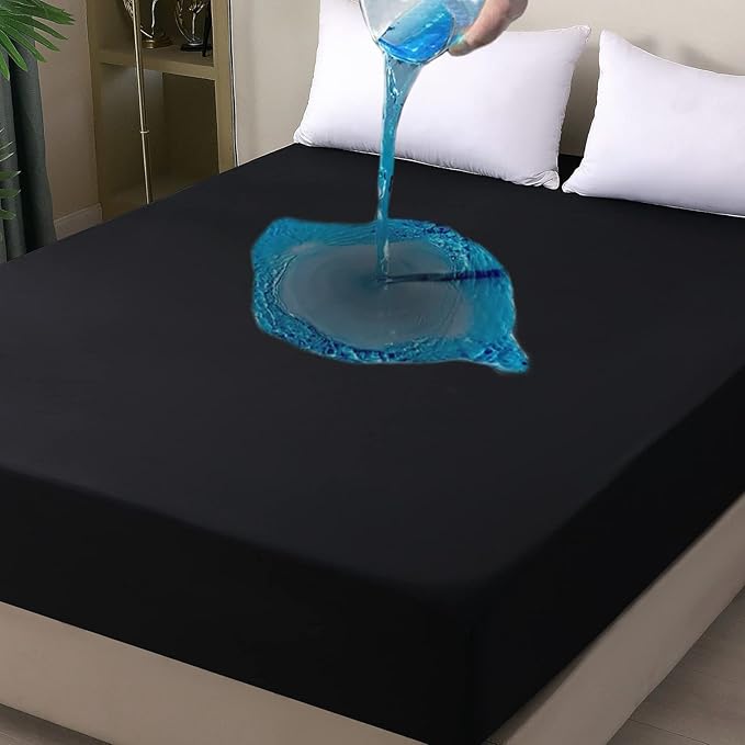 California King Mattress Protector Waterproof, Fitted Sheet Style Breathable Mattress Cover with Deep Pocket Fits Up to 18'', Machine Washable Noiseless Bed Cover for Kids Pets (Black, 72'' X 84'')