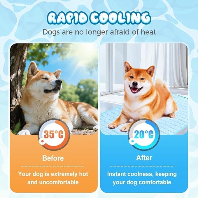 2025 New Dog Cooling Mat, Pet Cooling Mats, Summer Cool Pads Pet Mat Outdoor for Dogs & Cats, Pet Bed Mats Machine Washable (Blue, 70×55 cm | 28×22")