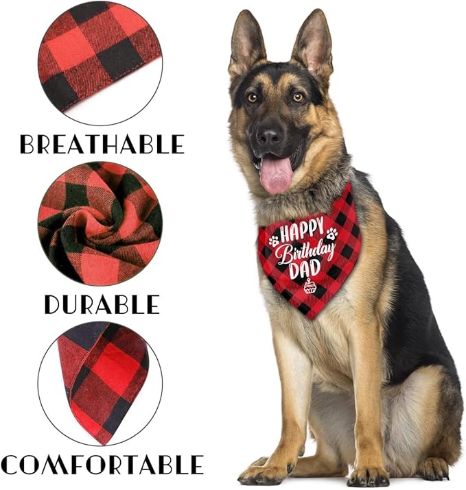 Dog Bandana for Happy Birthday Dad - Classical Plaid Printing Pet Scarf Accessories - Gift for Dad's Birthday Party (K25)