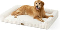 Cute Dog Bed for Extra Large Dogs, Faux Rabbit Fur Orthopedic Foam Dog Bed with Sides, Removable Washable Cover & Waterproof Lining, Comfortable Pet Couch, Cream (48" L x 35" W x 7.5" Th)