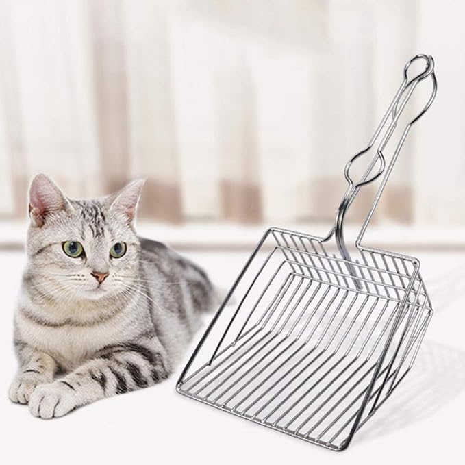 Cat Litter Scoop, Durable Metal Pet Kitty Kitten Sifter Heavy Duty with Long Handle Pet Kitty Dog Pooper Scooper, Easily Clean Litter Box
