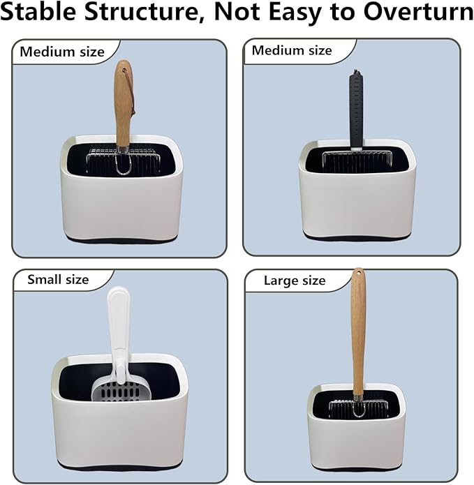 Cat Litter Scoop Holder, Universal Scooper Storage for Most Kitty Poop Shovel, Double-Layer Removable Pet Pooper Holder for Plastic/Metal Waste Scoops, Durable Fashion Desktop Trash Can, White
