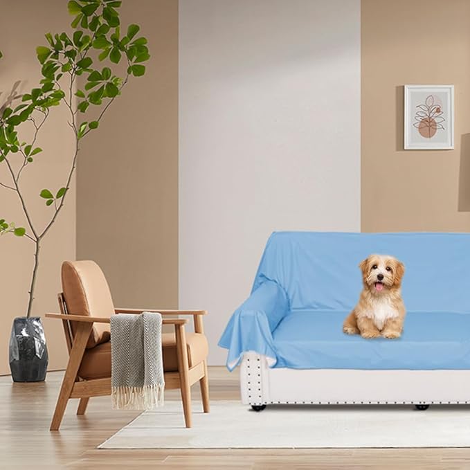 DUJUIKE Waterproof Bed Cover for Dog and Cats,Pet Hair Resistant Bed Sheet Cover, Protective Bed Liner Cover with 100% Waterproof Breathable Thin Fabric (Sky Blue, Queen 78 * 90 inch)