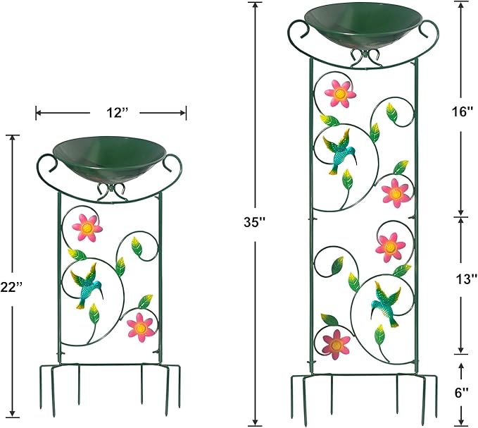 HONGLAND Metal Bird Bath with Trellis, 35" Outdoor Garden Birdbath with Detachable Bowl & Climbing Plant Support, Decorative Bird Feeder Station with Hummingbird for Yard, Patio, Fence