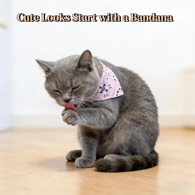 Cat and Puppy Bandana Collar Set, 4 Pack Adjustable Cotton Pet Neck Scarves with Buckle, Cute Patterns for Daily Wear & Holiday Photos