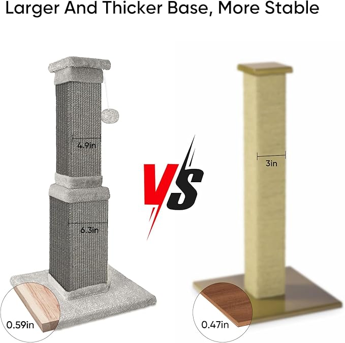 AGYM Cat Scratching Post, 32 Inch Cat Scratching Posts for Large Cats, Scratching Posts for Indoor Cats Adults, Cat Scratch Post with Nature Sisal, Full Gray