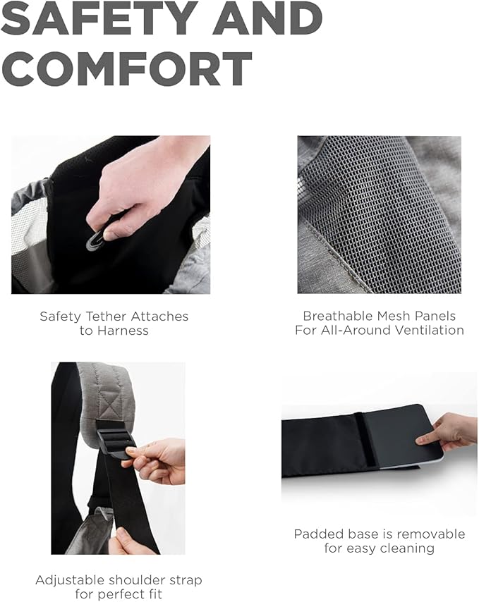 Outward Hound PupPak Sling Dog Carrier, Grey – Hands-Free Sling for Small Pets up to 15 lbs, Adjustable Strap, Mesh Ventilation, Zippered Pocket, Drawstring Fit – Ideal for Travel & Adventures
