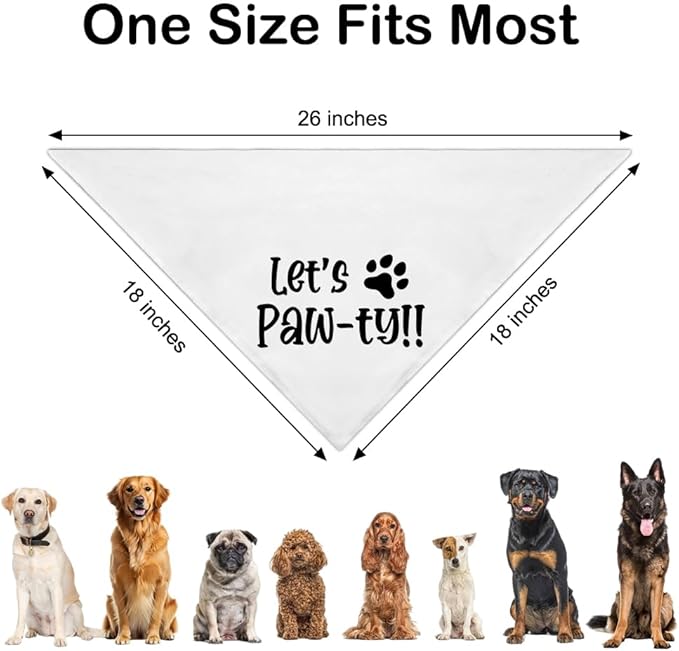 Let's Paw-ty White Dog Bandana, Cute Pet Birthday Bandana Gifts for Dog Lover Pet Owner, Pup Scarf Accessory Decoration Photo Shoot for Pup Adoption Celebration Doggie Playdate Birthday Party