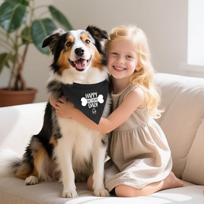 Happy Birthday Dad Funny Dog Bandana, Dog Scarf Accessory for Dad's Birthday Party Gifts, Party Pet Photo Prop Accessories for Dogs Lover Dad, Dogs Lovers Gifts for Men Husband Boyfriend