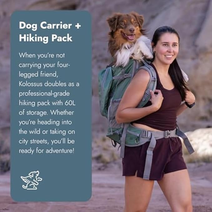 K9 Sport Sack Kolossus - Large, Black - The Big Dog Backpack - Ideal for Dogs 20-22” Long - Fully Adjustable Pet Carrier - Doubles as a Professional-Grade 60L Hiking Pack