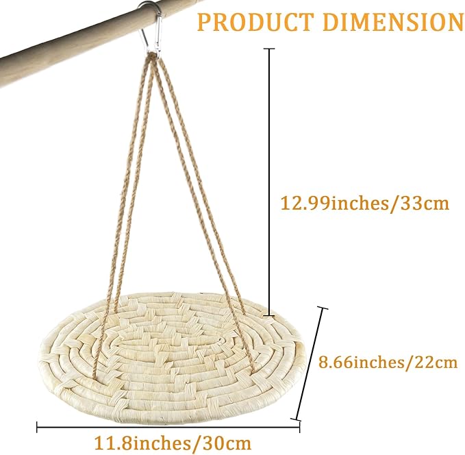 FlidRunest Bird Swing Hammock Bed, Natural Corn Woven Parrot Hammock Swing Mat, Hanging Bird Climbing Perch Mat, Relieve Boredom Chewing Toy for Birds Parakeets Lovebirds Cockatiels Conure, yellow