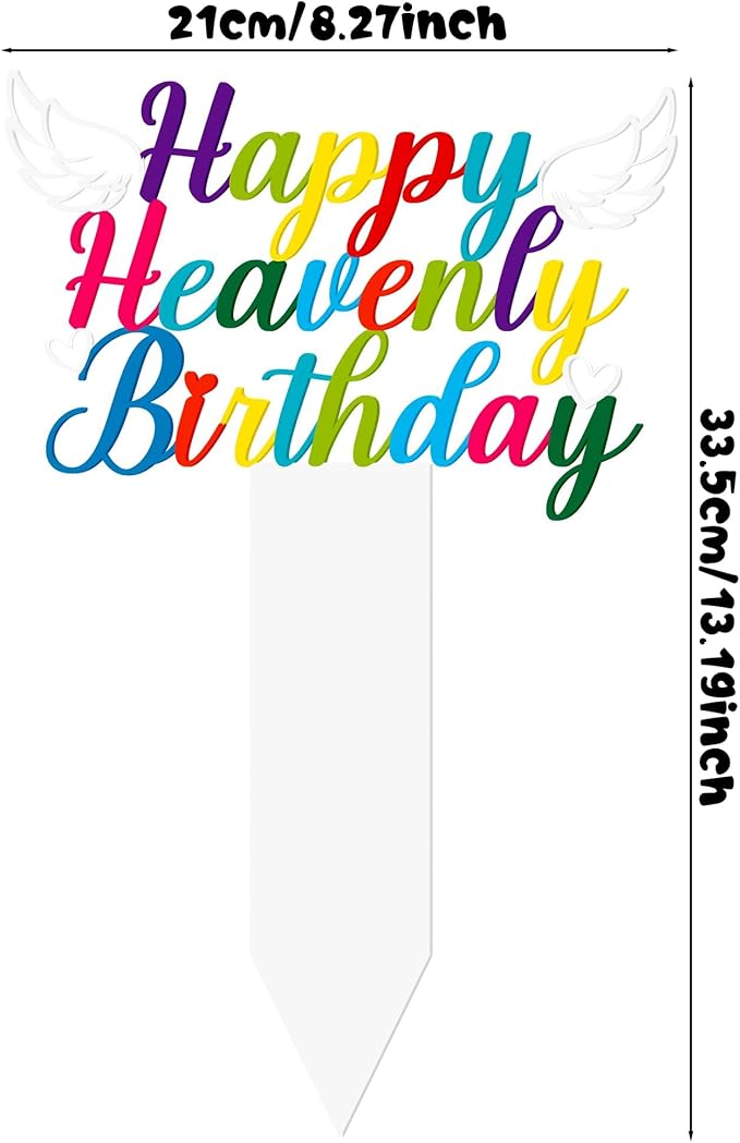 BUoonyer Stake Graves Cemetery Decorations - Happy Birthday in Heaven Metal Memorial Grave Markers, Happy Heavenly Birthday Graveyard Sympathy Plaque, Graveside Burial Decor Sign for Yard Garden