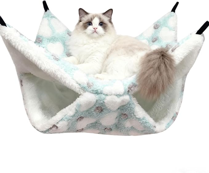 Cat Hammock for Cage, Soft Warm Hanging Bed for Kitten, Guinea Pig, Ferret, Rat, Chinchilla and Other Small Pets, Cozy Bunkbed 13.39"x13.39"