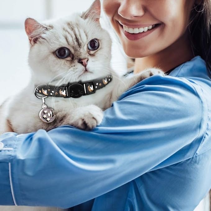 2Pcs Breakaway Cats Collars Cat Collars for Boy & Girl Cats Adjustable Kitten Collars with Bell,Black+Emerald,8"-13.1"