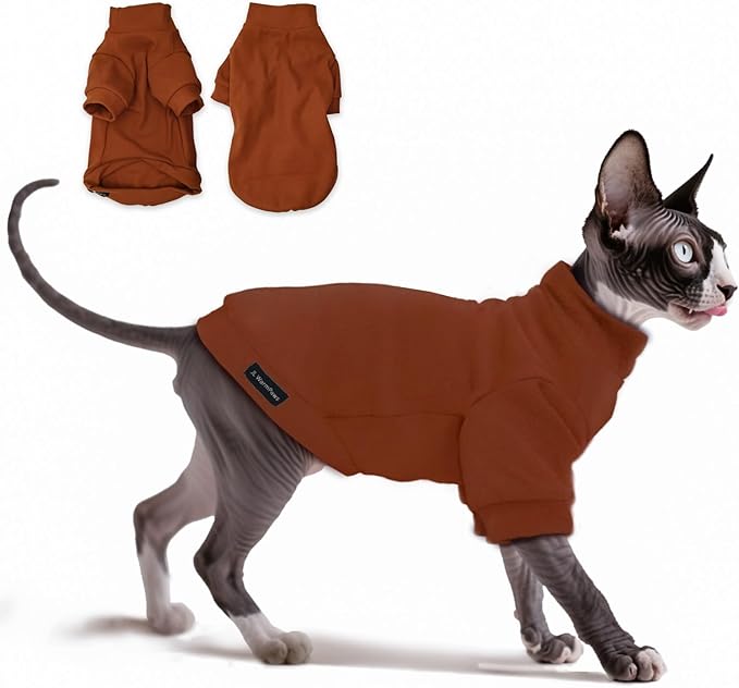 Fleece Sphynx Cat Clothes Soft Hairless Cat Clothes Pullover Cat Sweater for Chihuahua All Season Light and Warm Kitten Cloth for Cats Only Puppy Clothes Small Dog Sweater (Orange, 2XL)