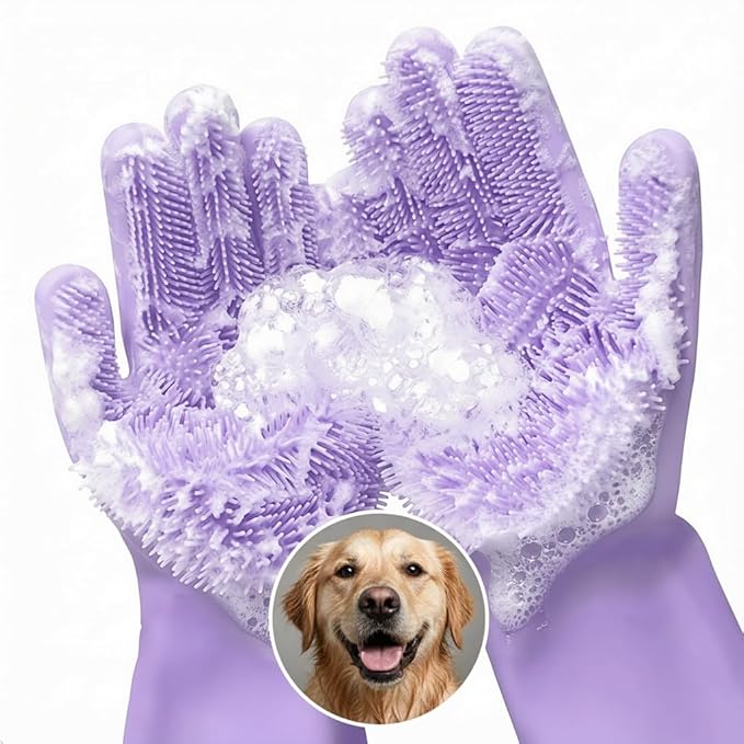 Cat & Dog Washing Gloves for Bathing – 2-in-1 Design Dog Scrubbing Gloves for Grooming, Massaging, and Paw Cleaning
