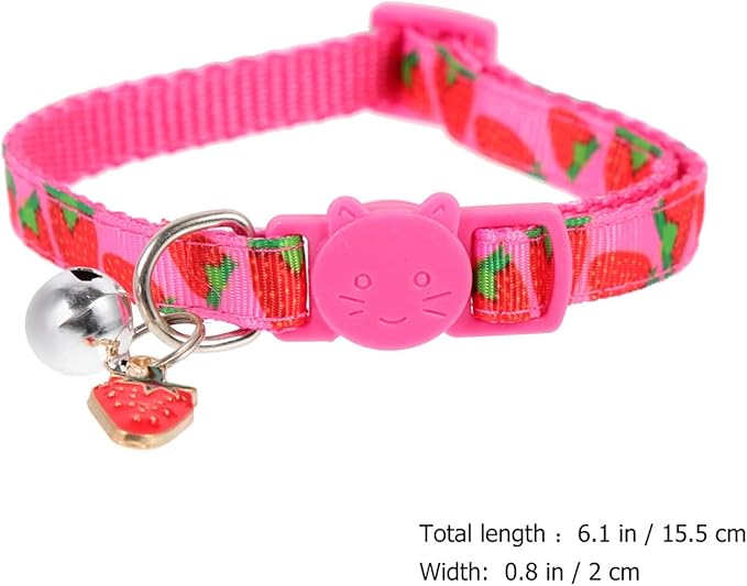 Mipcase Strawberry Printing Cat Collar with Bell Lightweight Adjustable Pet Collar for Festival Party Decoration
