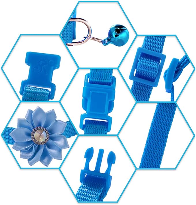 13Pcs Puppy Collars, Cat ID Collars with Bell Adjustable 19-32cm, Flower Soft Nylon Adjustable Identification Collars for Puppy Kittens(unbreakaway)