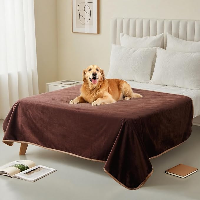 Waterproof Dog Blankets Brown, 30"x40" Cat Blanket for Indoor Cats, Soft Fluffy Sofa Car Bed Protector, Reversible Leakproof Flannel Puppy Blanket for Small Medium Dogs