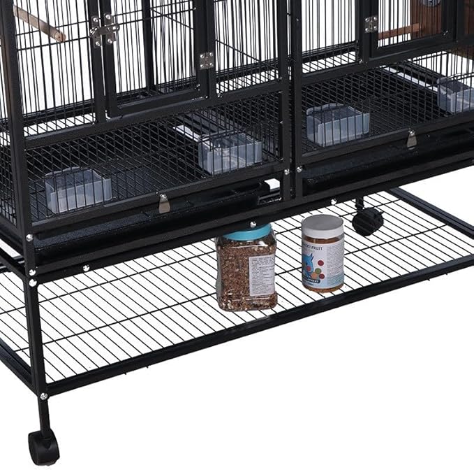 IDEALHOUSE 41" Divided Breeding Flight Bird Cage with Detachable Rolling Stand, Breeder Cage with Perches, Food Boxes, Slide-Out Tray and Storage Shelf, Birdcage for Parakeet Finch Cockatiel Lovebird