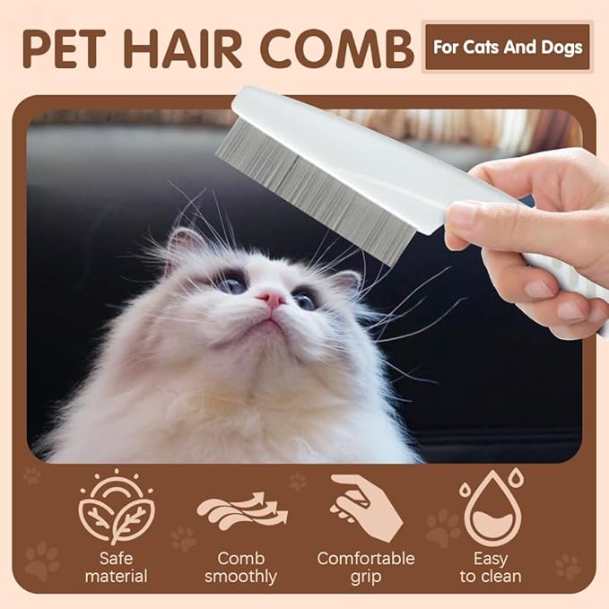 2 Pack Multifunctional Pet Comb, Upgrade Pet Grooming Brush Magic Tear Stain Removal Fine Tooth Stainless Massage Comb Kit for Puppies and Dogs (Blue)