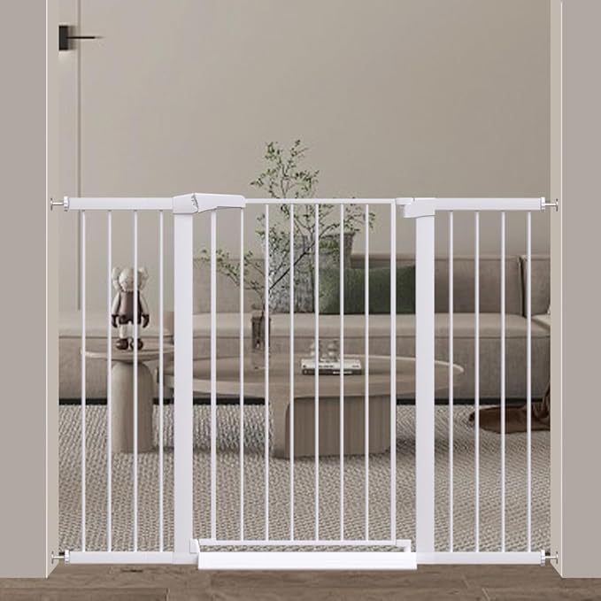 Fairy Baby 38" Extra Tall Baby Gate, 48.9"-54.3" Extra Wide Large Pet Gate, Metal Auto Close Child Gate Indoor, Pressure Mounted Dog Gate Safety Barrier Fence for Stairs Doorways No Climb, White