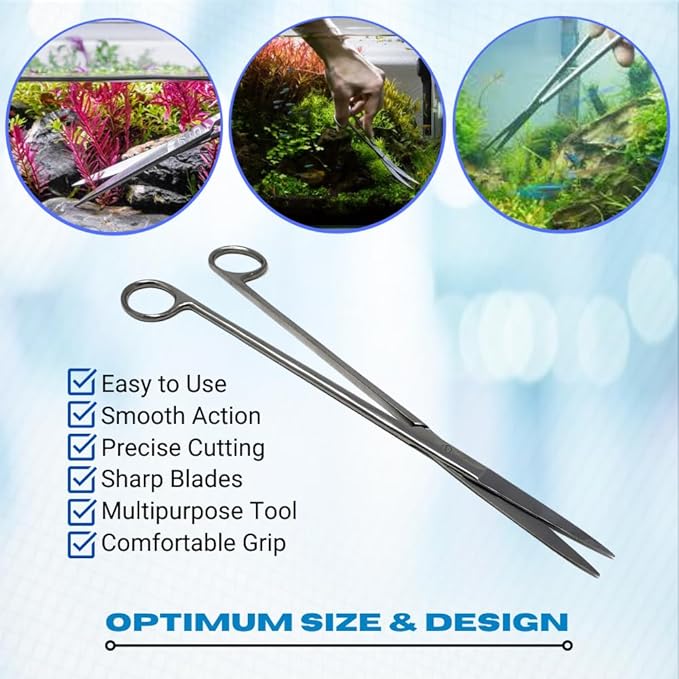 Aquarium Scissors Stainless Steel 12" Extra Long Water Grass Scissors for Aquatic Plants Pruning, Fish Tanks, Terrariums Used in Salt Water Fresh Water Landscape Maintenance Tools (Straight - Silver)